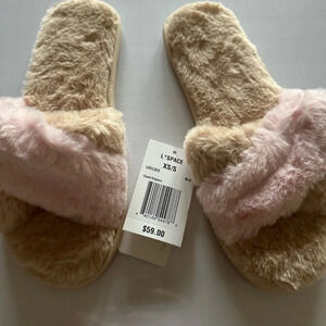 Beige and Pink Furry Slippers by‎ L space new with tags
